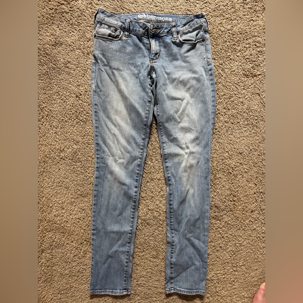 Blue Skinny Jeans with Faded Distressed Look